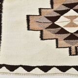 Off White & Brown Tribal Kilim Runner Rug, 101x388Cm