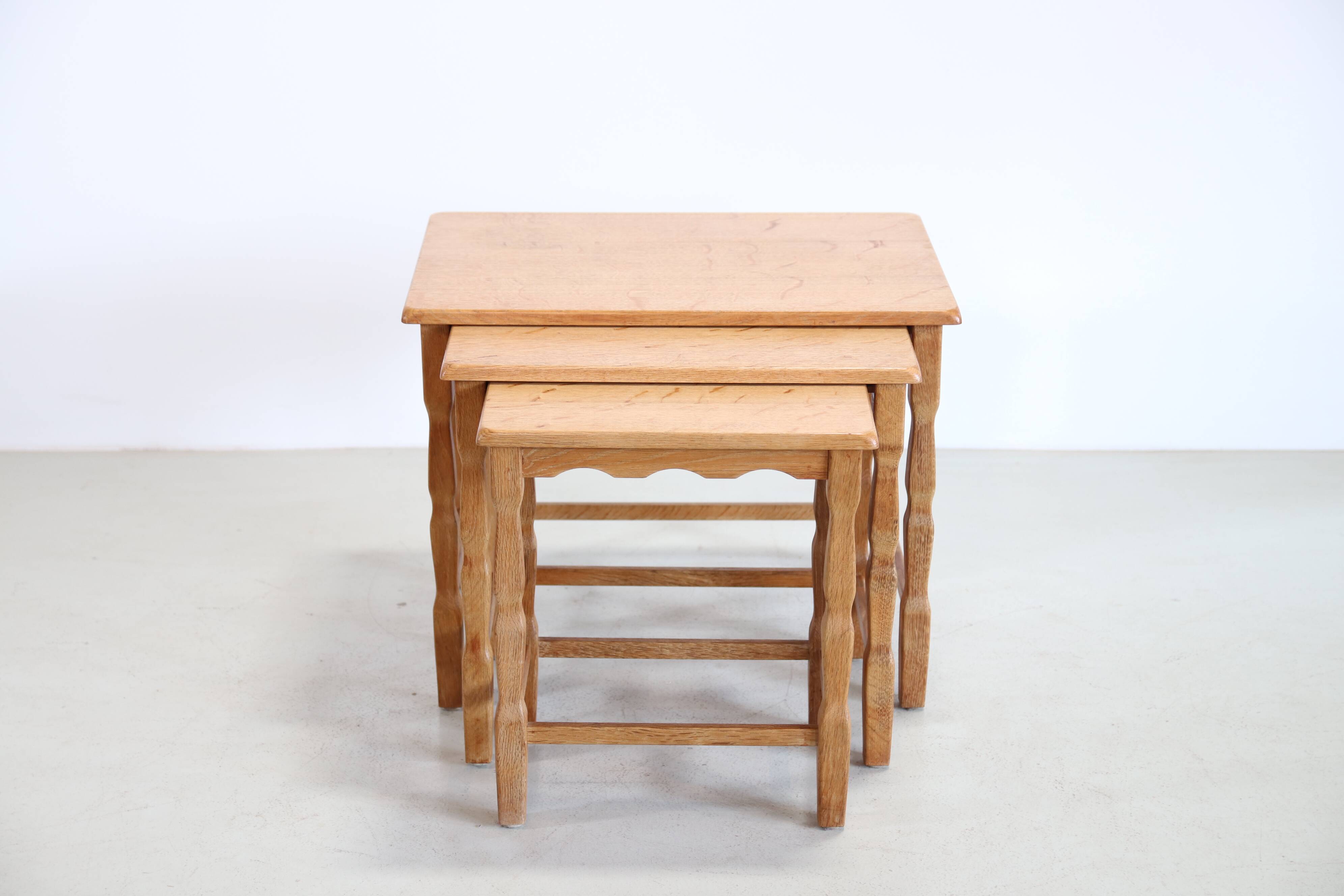 Set of three oak nesting tables attributed to Henning Kjærnulf