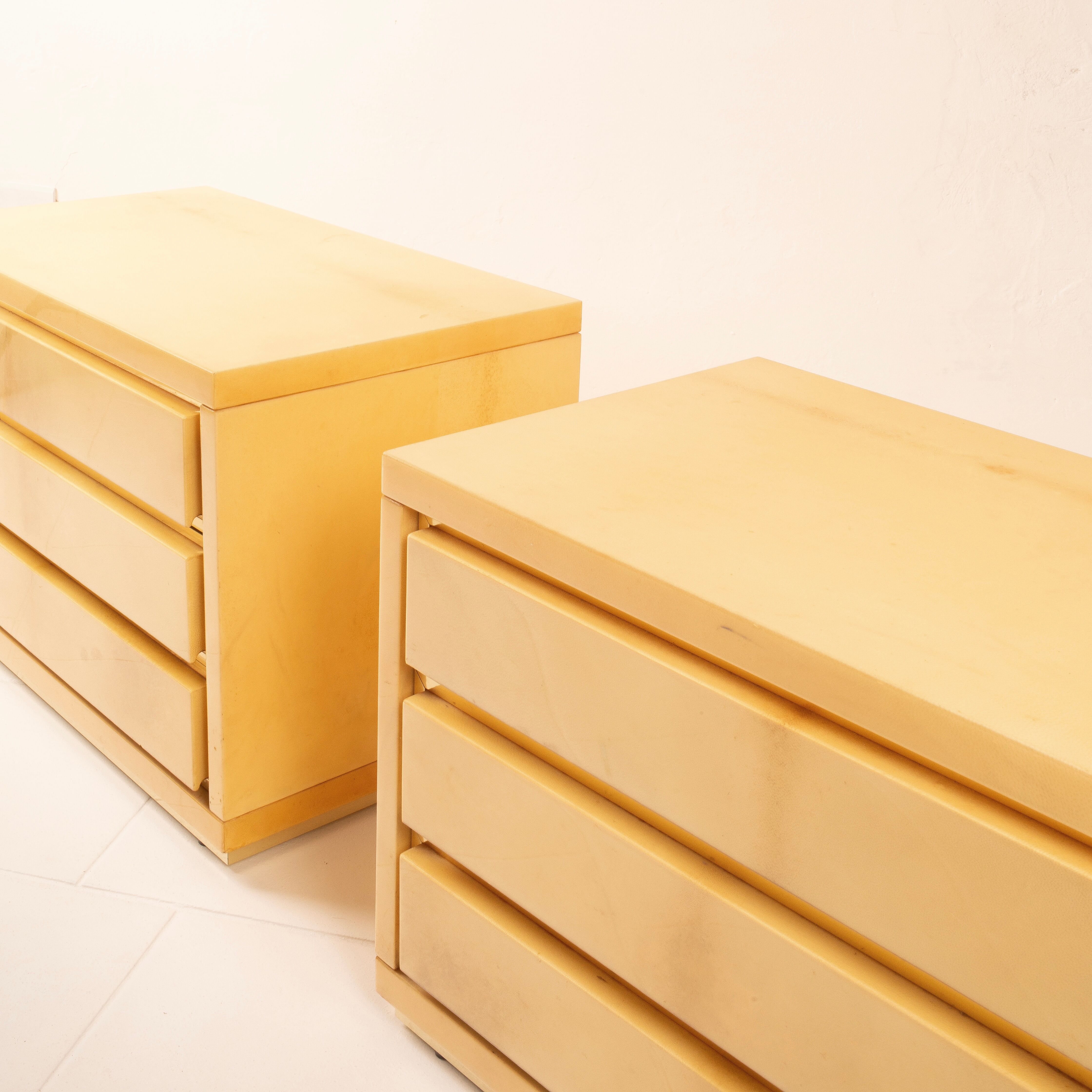 Angelo Mazzola Parchment Nightstands for Salpol In the Manner of Aldo Tura