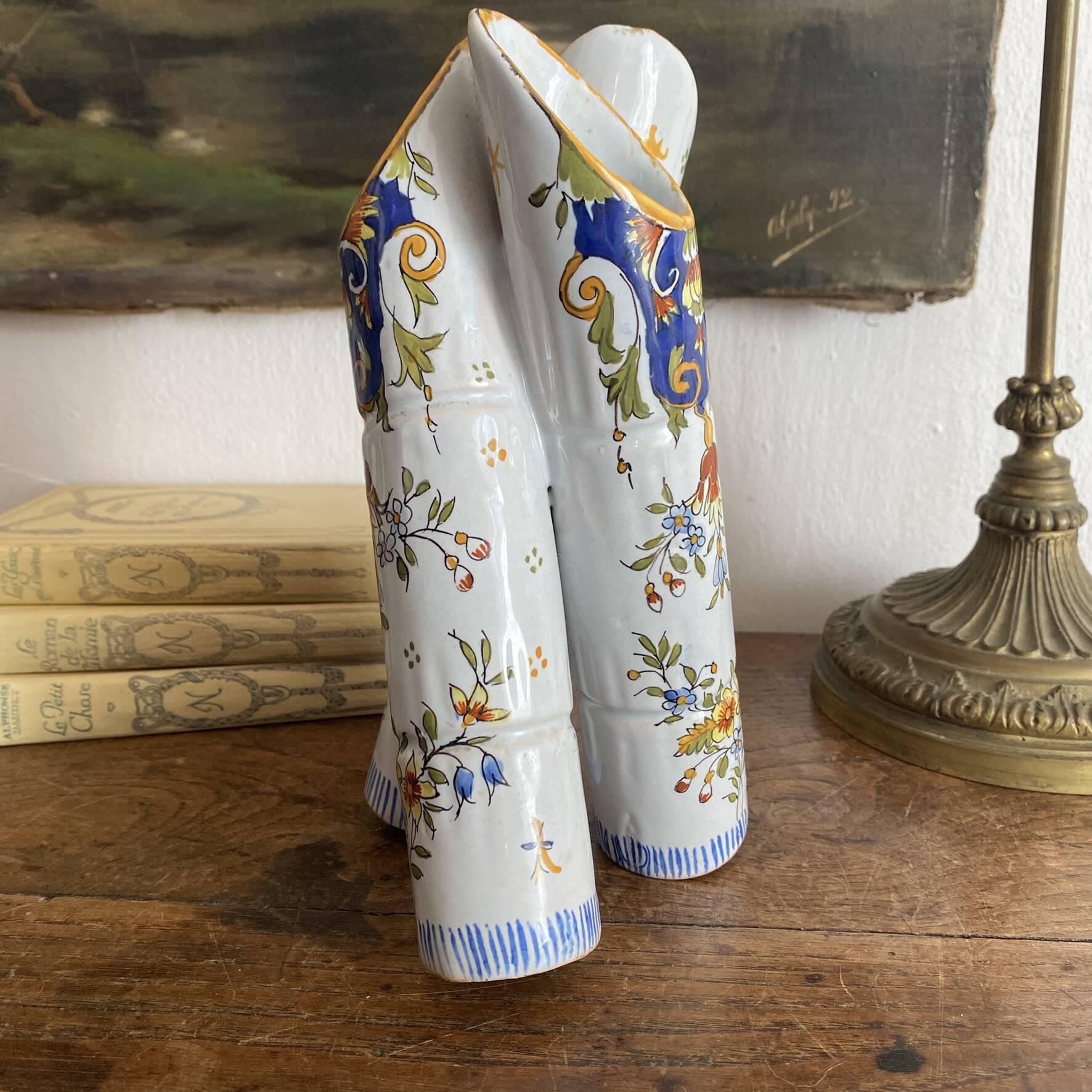 Triple vase in earthenware, 3 bamboo trunks hand-painted.
