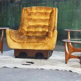 Set of 3 sculptural walnut side tables