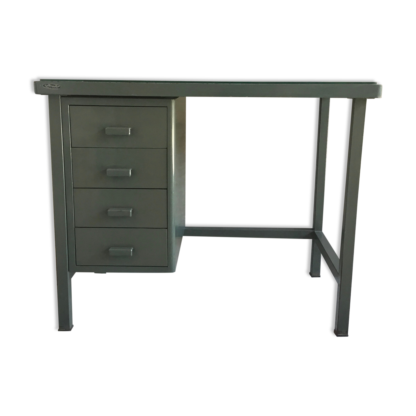 Small metal industrial desk with column of 4 drawers - industrial - 1960