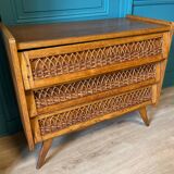 Commode vintage bois et rotin