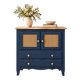 Small renovated vintage buffet in blue from Vosges, Libéron and caning – 2 doors, 2 drawers