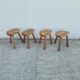 4 Vintage tripod stools, solid wood, brutalist, circa 1960