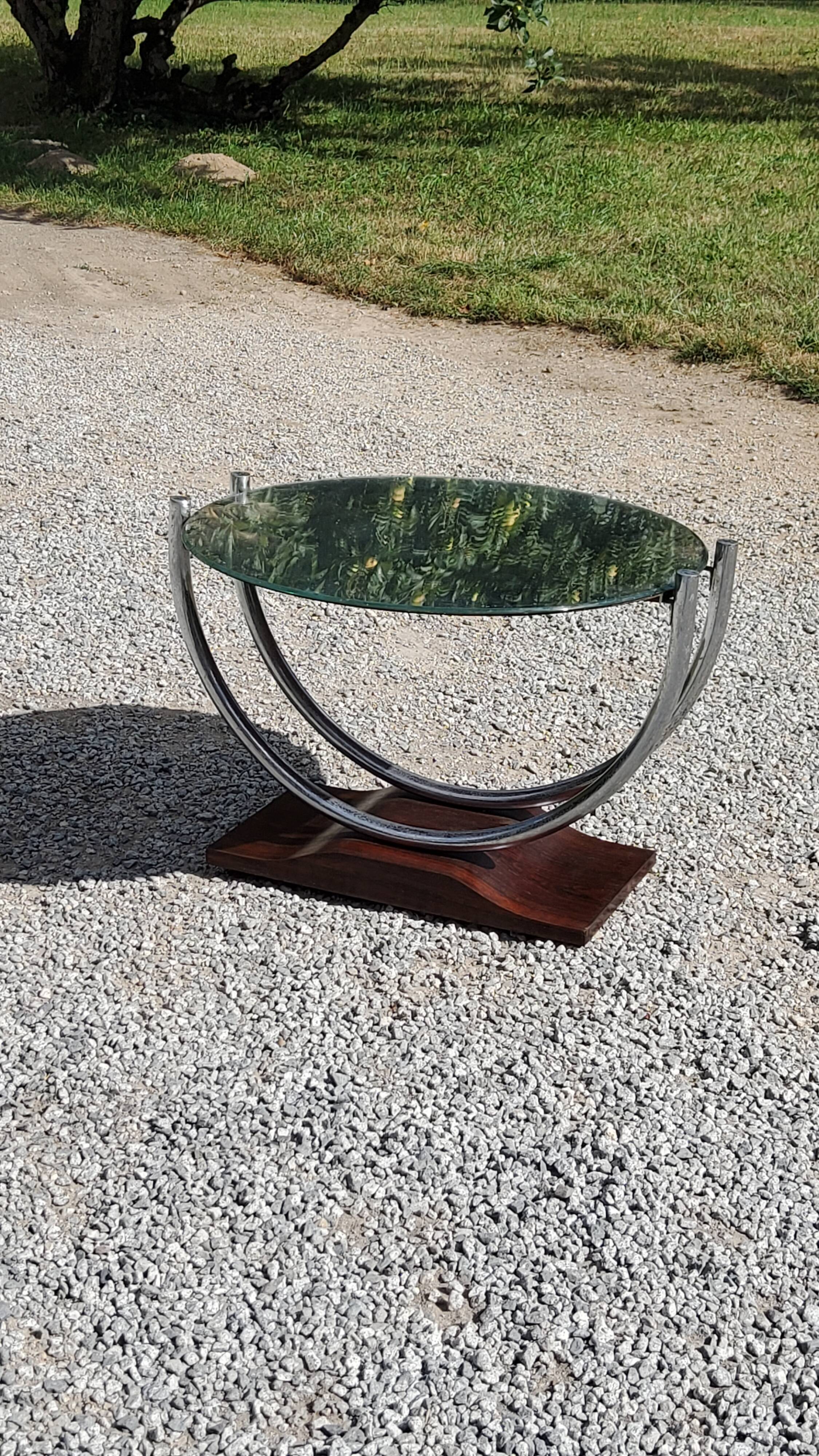 Art deco coffee table mirror base chrome and rosewood