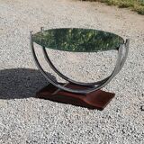 Art deco coffee table mirror base chrome and rosewood