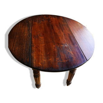 Table rustique en chêne 1930 à abattant