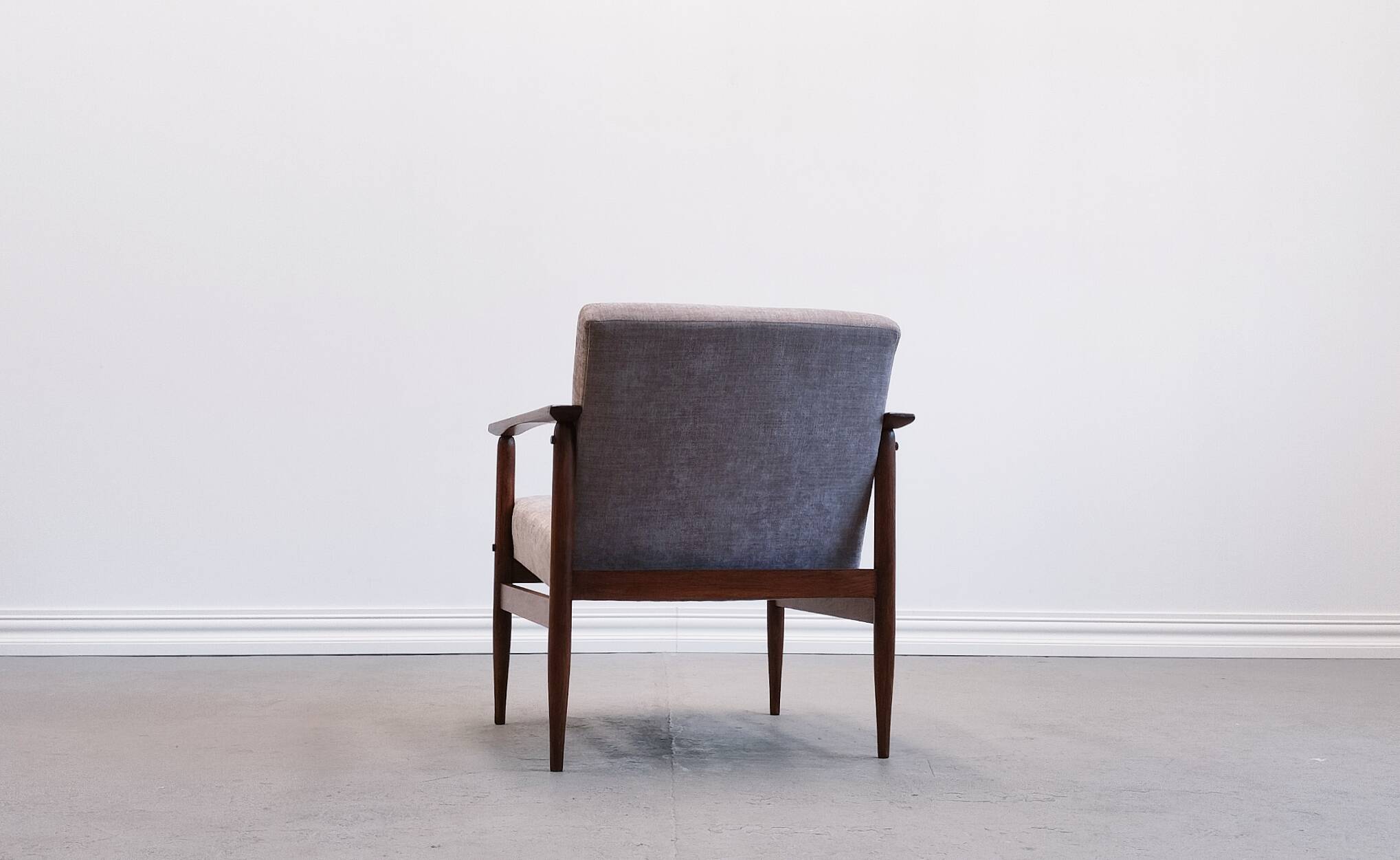 Mid Century Easy Chair in warm gray textile.