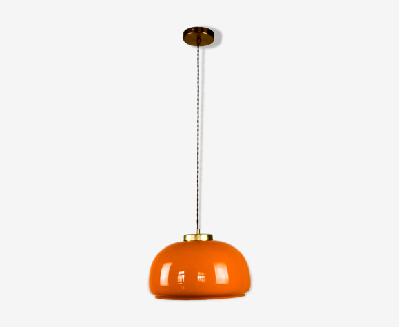 Suspension en verre orange du milieu du siècle