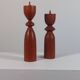 Vintage pair of sculptural teak candlesticks in Scandinavian style.