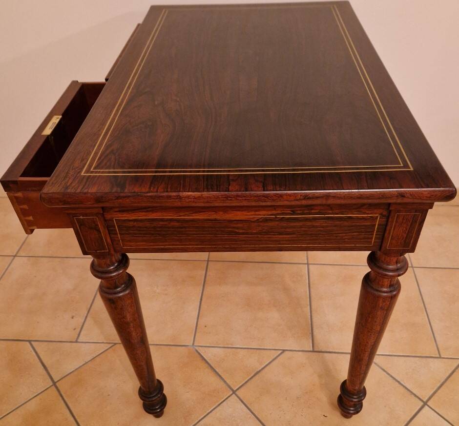 Restored antique Louis XVI style desk with a 19th-century leather top.