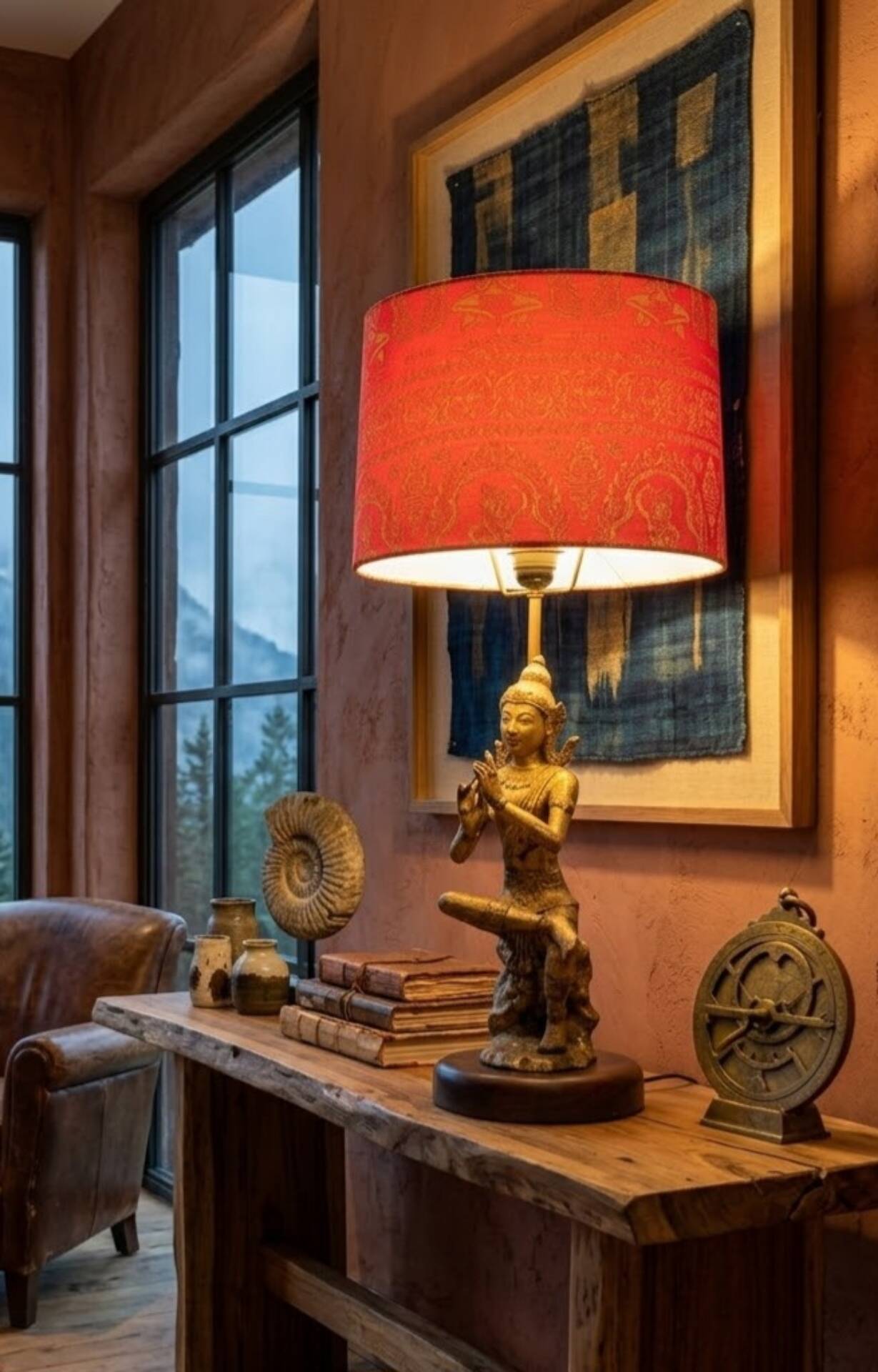 Unique and monumental Siamese bronze lamp from the 19th century, stamped.