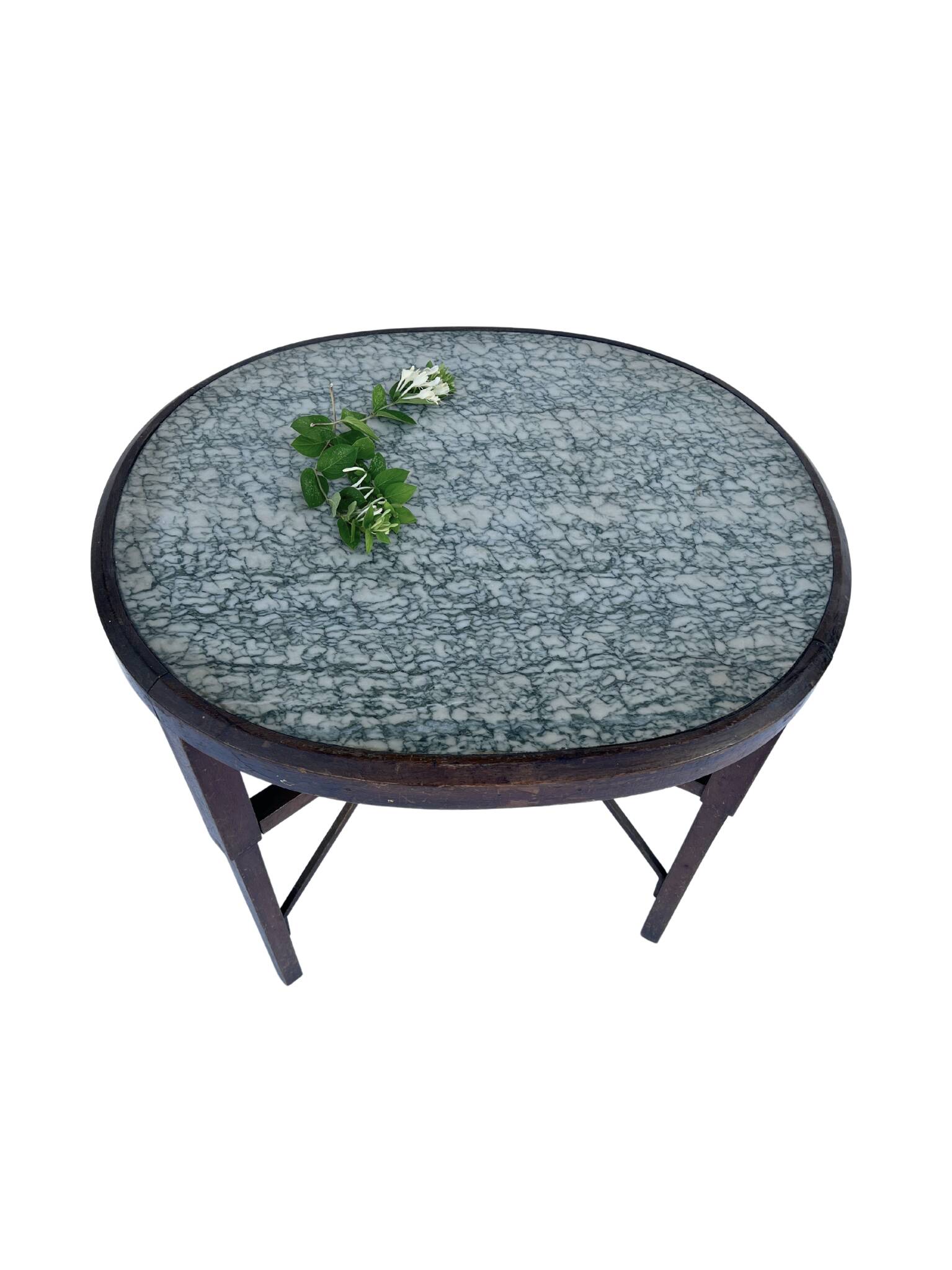 Art Nouveau oval table with marble top, late 19th century
