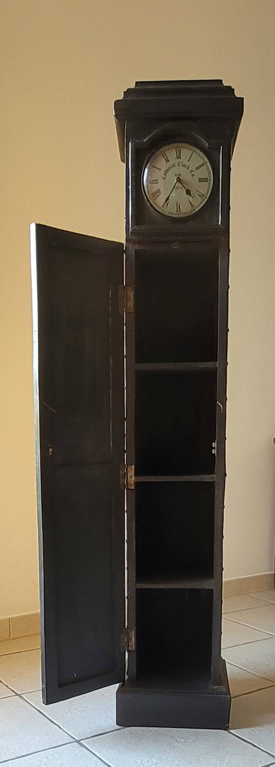 Vintage storage column with clock, solid wood