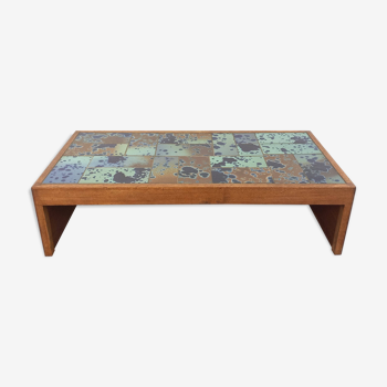 Vintage brutalist coffee table in oak and ceramic from the 60s 70s