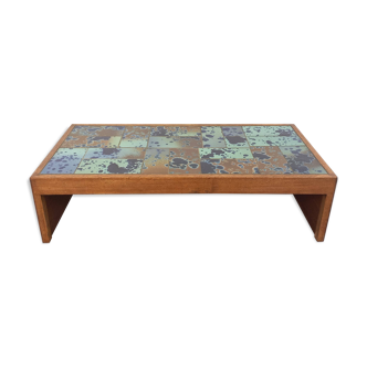 Vintage brutalist coffee table in oak and ceramic from the 60s 70s