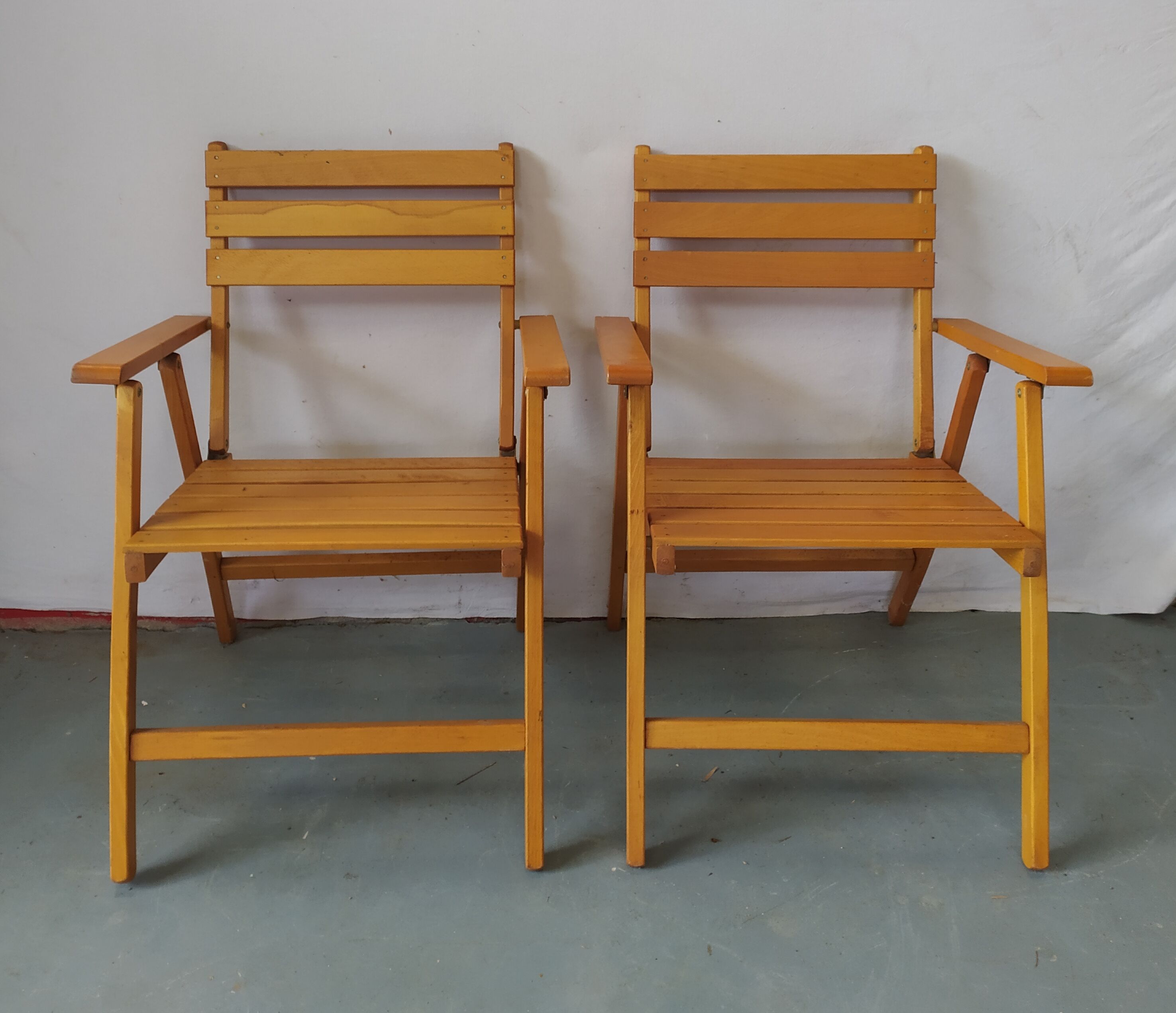 Paire de fauteuils de jardin pliants pieds compas Dejou