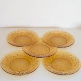 Set of 10 Vereco amber glass sunflower plates