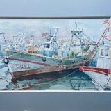 Watercolor painting signed Dornier (?) "Boats at the port of Vuaros" Spain
