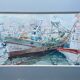 Tableau Aquarelle signée Dornier (?) "Bateaux au port de Vuaros" Espagne