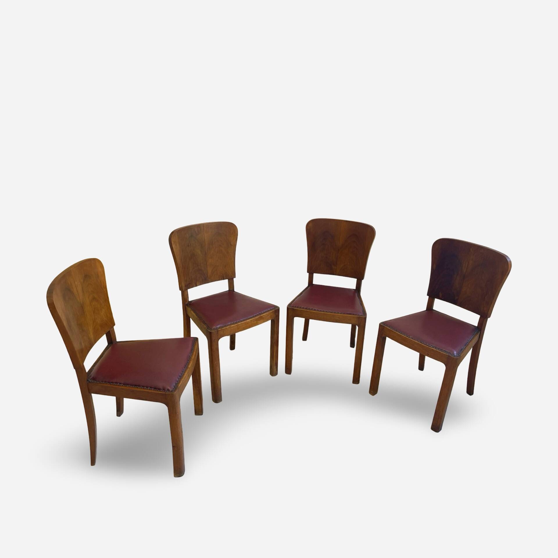 Set of 4 Art Deco dining chairs in walnut, Italy, 1930s-1940s.