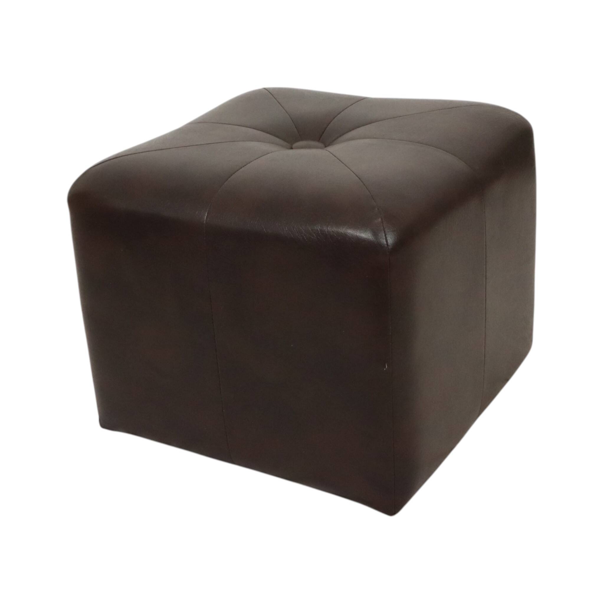 Vintage Square Pouf Brown Faux Leather Patchwork 40cm