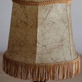 Vintage Italian table lamp in turned wood and leather lampshade