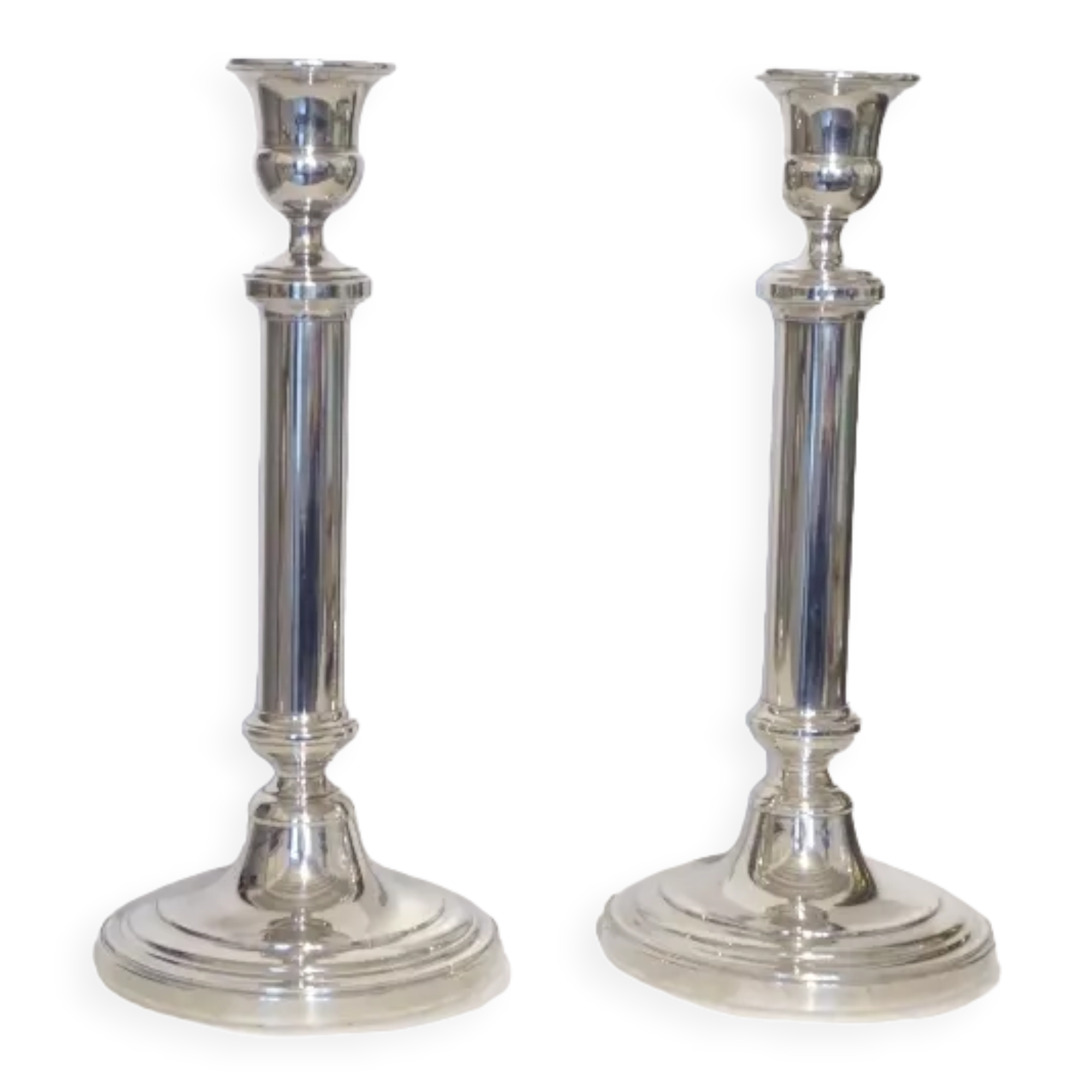 Pair of silver metal candle holders