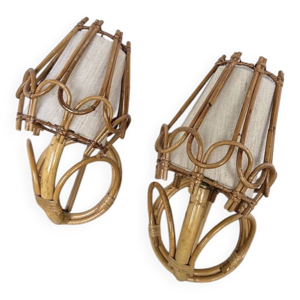 Paire appliques rotin - 1960 louis sognot
