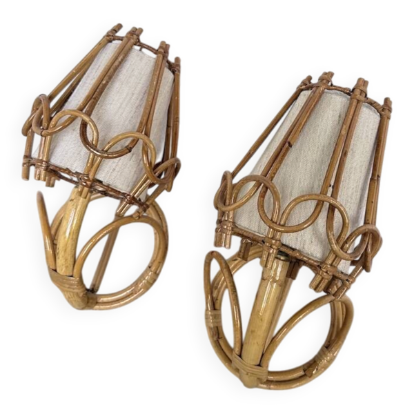 Paire appliques rotin Louis Sognot 1960 — Beyit