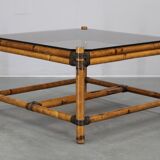Vintage bamboo coffee table with smoked glass top