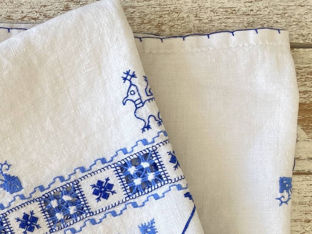 Nappe ancienne broderie anglaise et point de croix - Lin - 160x120 cm
