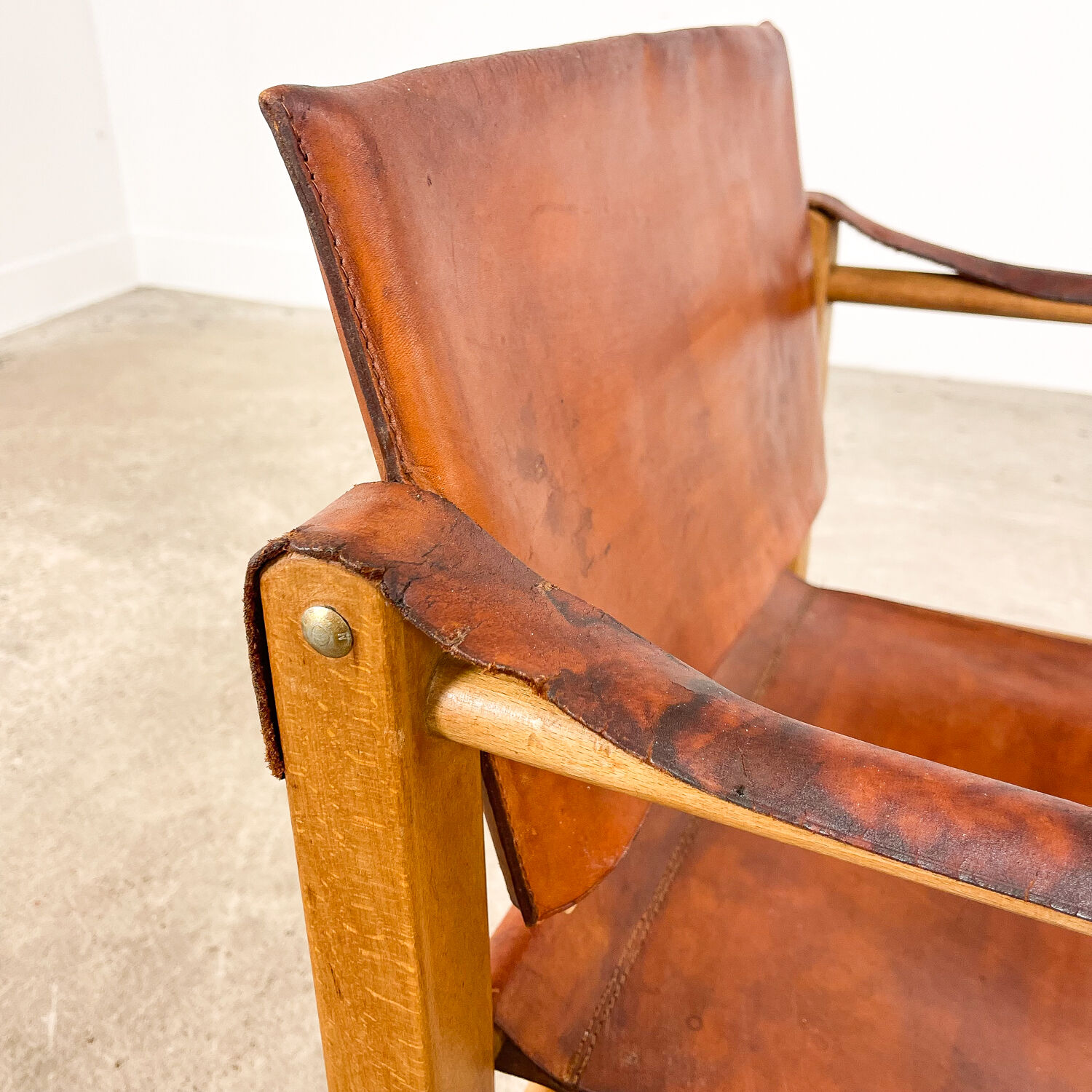 Vintage danish design cognac leather safari chair