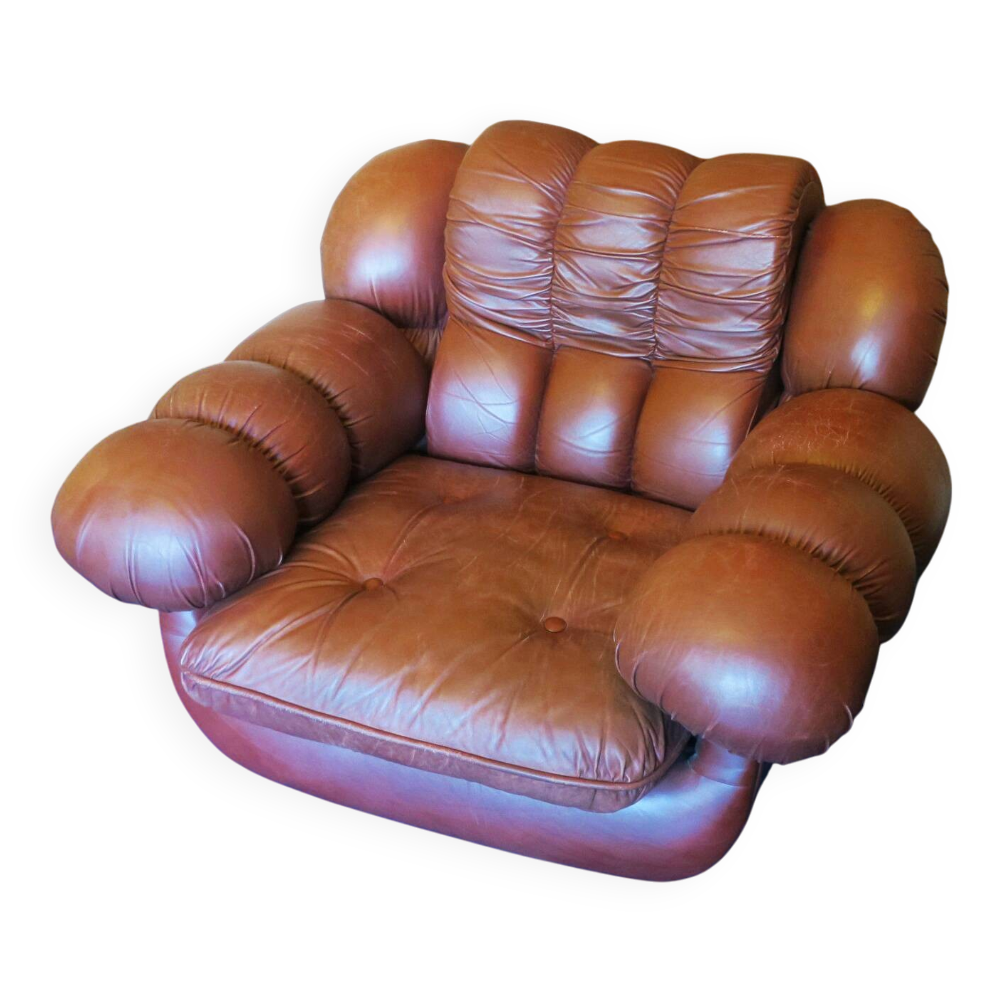 Large Italian leather lounge chair, 1970s
