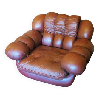 Grand fauteuil de salon en cuir italien, années 1970