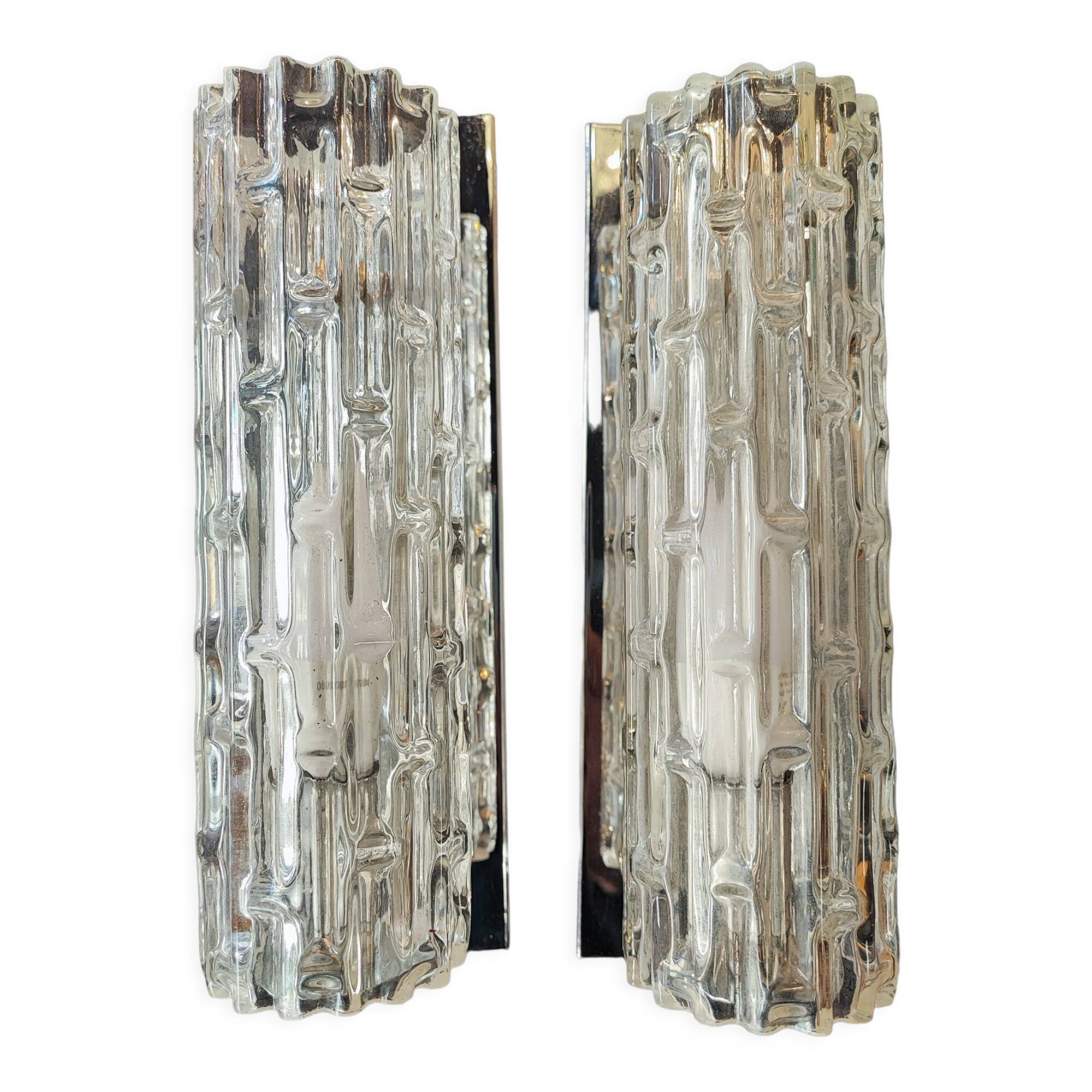 Pair of murano wall lamps, Toni Zuccheri for Venini, Tronchi, 25 cm