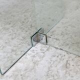 Modernist console, 1960s, glass base, wooden and fabric top.