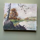Oil on canvas by the pond signed P.Cario