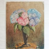 Peinture ancienne huile sur carton bouquet de fleurs