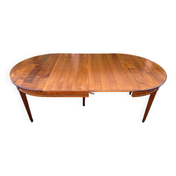 Table de salle manger ronde extensible Louis XVI en merisier des années 60