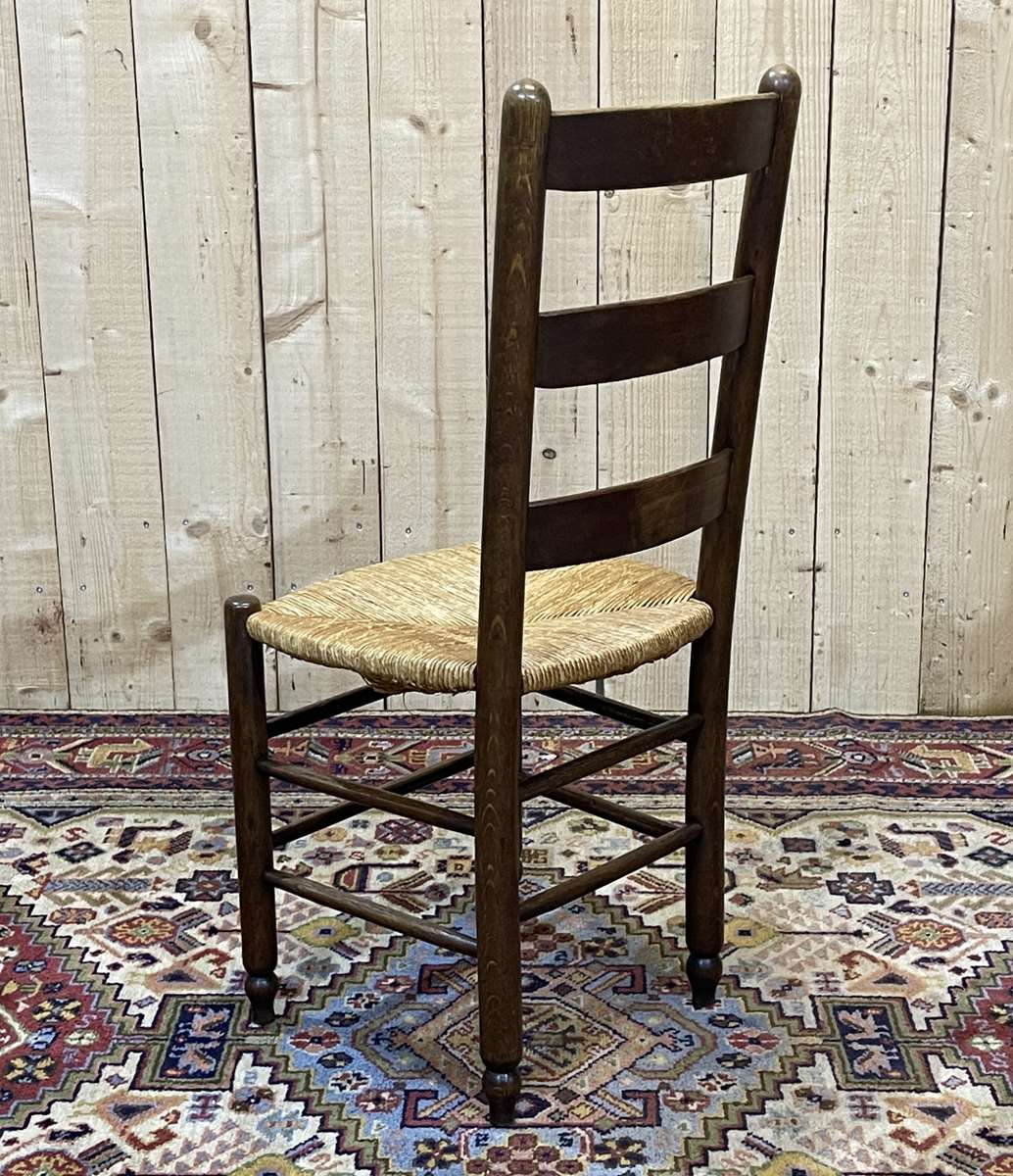 Suite of 8 oak chairs and straw seats - 1950s work