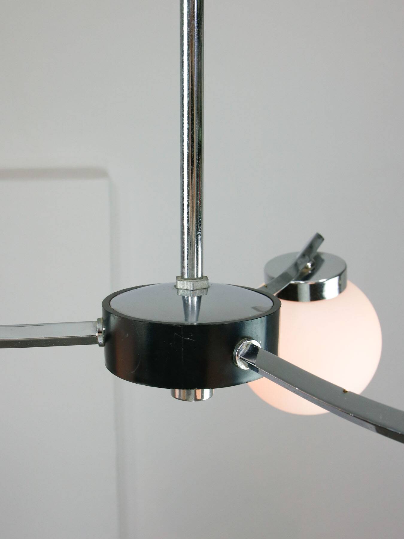 Mid-Century Italian Chrome and Opaline Chandelier