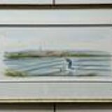Watercolour by Christian Gaudin framed, certificate Guérande salt marshes.