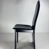 Post modern Memphis high back black leather stitched organic dining chairs, set of 6. Italy, 1980s