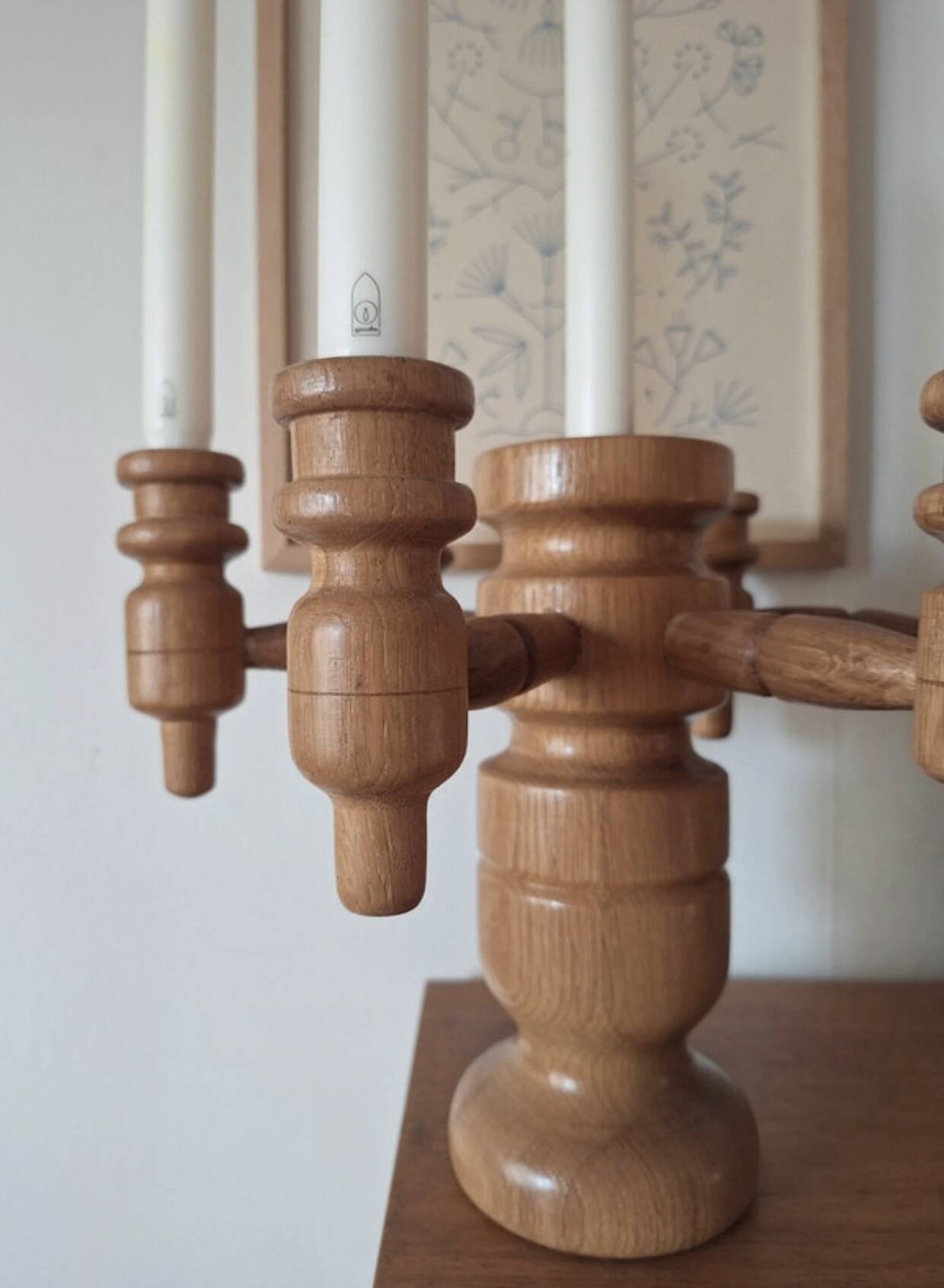 Vintage Scandinavian Candle Holder in Natural Wood, 60s Design - 7 Candles