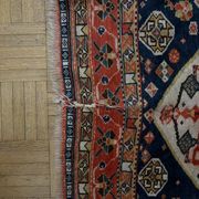 Antique handmade Persian Qashqai nomadic rug – blue background 94x112cm
