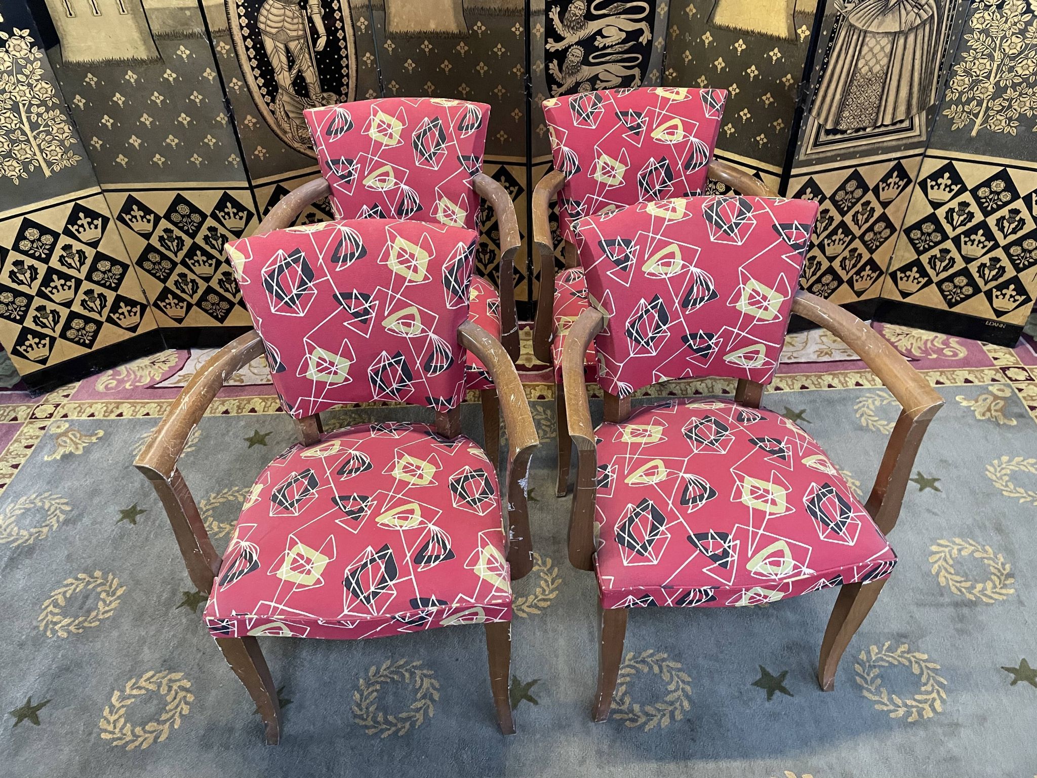 Suite of 4 armchairs bridges Art Deco style