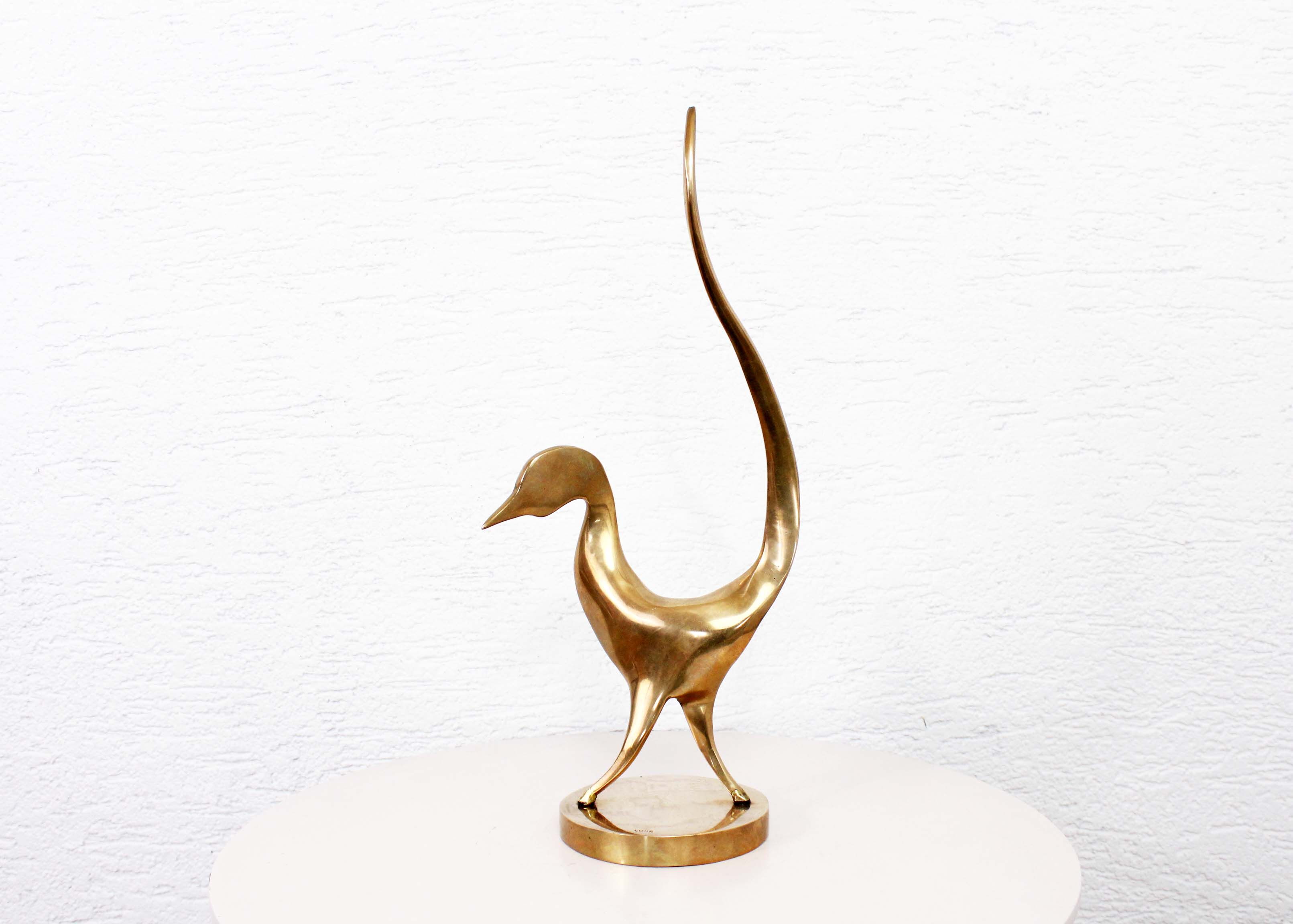 Oiseau brutaliste en bronze par Yves Lohé, années 80