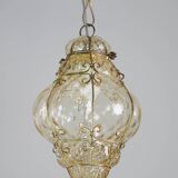 Set of 2 Wonderful Amber Vintage Venetian Lantern, Murano Glass, Italy, 1950s